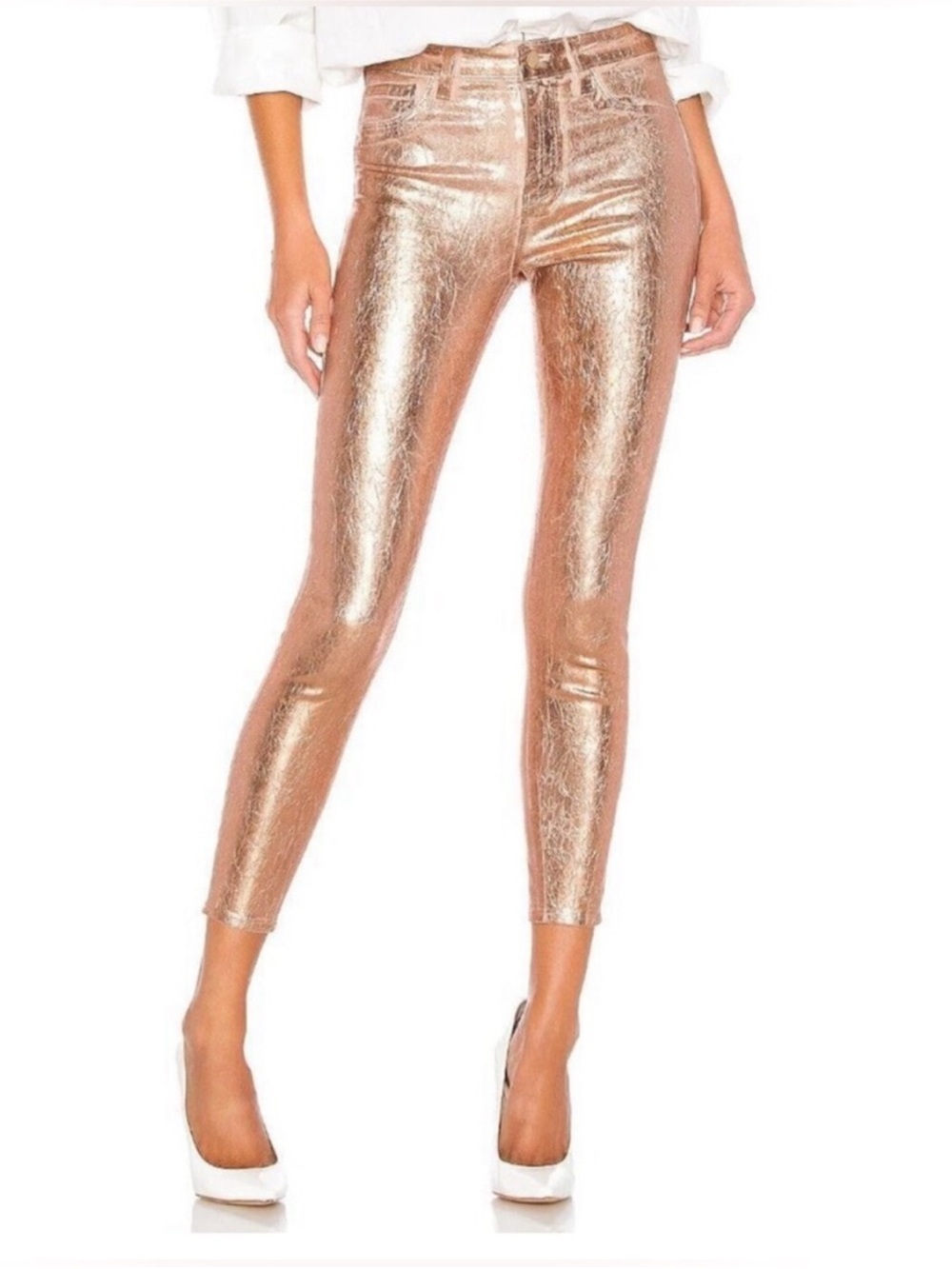 NWT L'AGENCE MARGOT Metallic Rose Gold Skinny Pants Sz 24